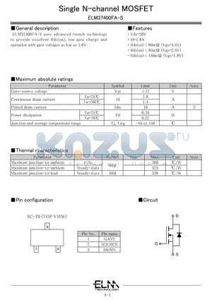 ELM37400FA-S datasheet - Single N-channel MOSFET