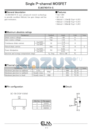 ELM37401FA-S datasheet - Single P-channel MOSFET