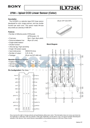 ILX724K datasheet - 2700 X 3pixel CCD Linear Sensor (Color)