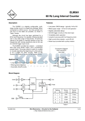 ELM381 datasheet - 60 Hz Long Interval Counter