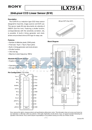 ILX751 datasheet - 2048-pixel CCD Linear Sensor (B/W)