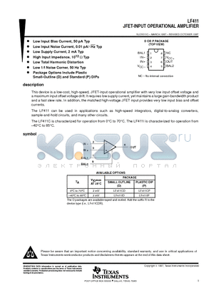 LF411CD datasheet - JFET-INPUT OPERATIONAL AMPLIFIER