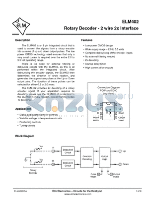 ELM402P datasheet - Rotary Decoder - 2 wire 2x Interface