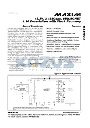 MAX3880EC datasheet - 3.3V, 2.488Gbps, SDH/SONET 1:16 Deserializer with Clock Recovery