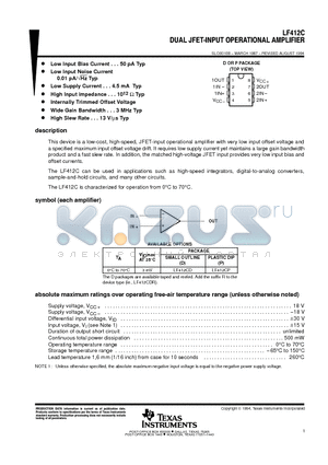 LF412CDR datasheet - DUAL JFET-INPUT OPERATIONAL AMPLIFIER