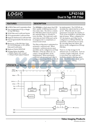 LF43168QC15 datasheet - Dual 8-Tap FIR Filter