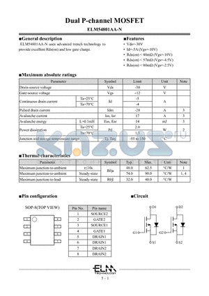ELM54801AA-N datasheet - Dual P-channel MOSFET