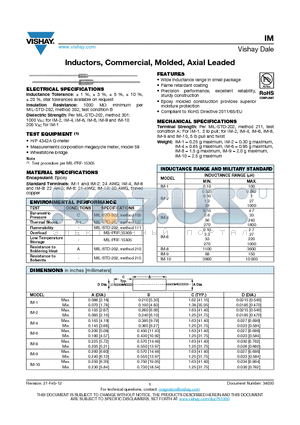 IM02EB100K datasheet - Inductors, Commercial, Molded, Axial Leaded