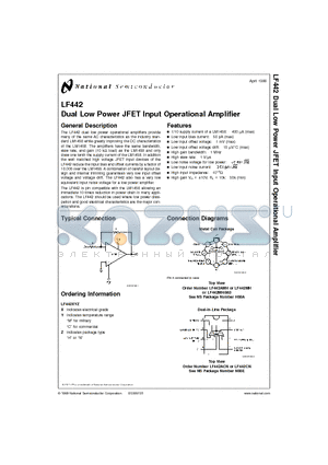 LF442MH datasheet - Dual Low Power JFET Input Operational Amplifier