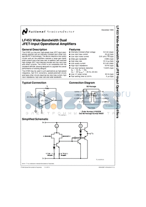 LF453 datasheet - LF453 Wide-Bandwidth Dual JFET-Input Operational Amplifiers