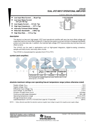 LF412CD datasheet - DUAL JFET-INPUT OPERATIONAL AMPLIFIER