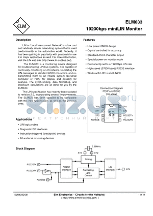 ELM633SM datasheet - 19200bps miniLIN Monitor