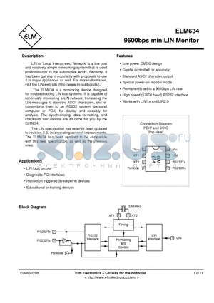 ELM634SM datasheet - 9600bps miniLIN Monitor