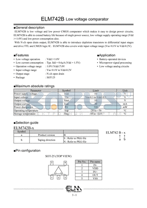 ELM742B datasheet - Low voltage comparator