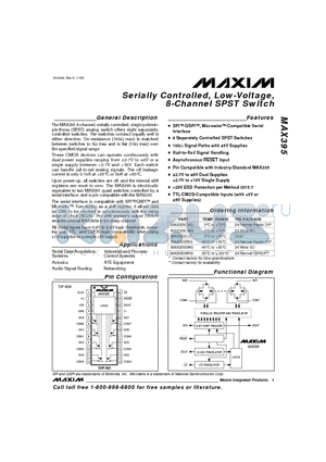 MAX395C/D datasheet - Serially Controlled, Low-Voltage, 8-Channel SPST Switch