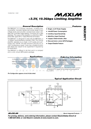 MAX3971D datasheet - 3.3V, 10.3Gbps Limiting Amplifier