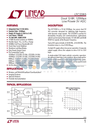LTC2283 datasheet - Dual 12-Bit, 125Msps Low Power 3V ADC