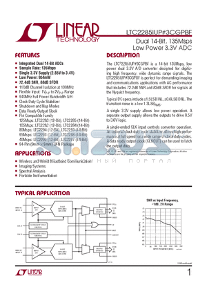 LTC2285IUP datasheet - Dual 14-Bit, 135Msps Low Power 3.3V ADC