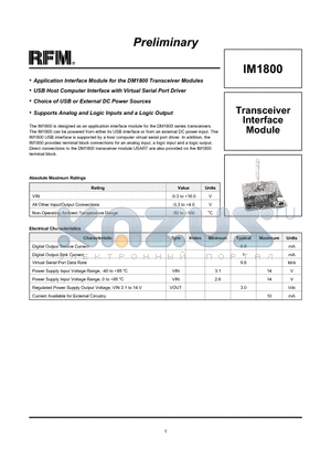 IM1800 datasheet - Transceiver Interface Module