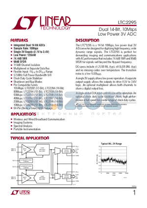 LTC2295 datasheet - Dual 14-Bit, 10Msps Low Power 3V ADC