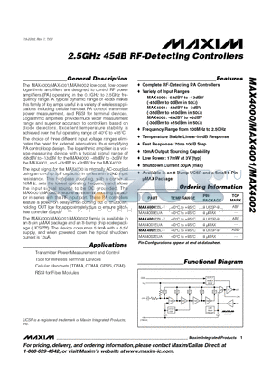 MAX4000 datasheet - 2.5GHz 45dB RF-Detecting Controllers