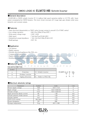 ELM7S14B datasheet - CMOS LOGIC IC Schmitt Inverter