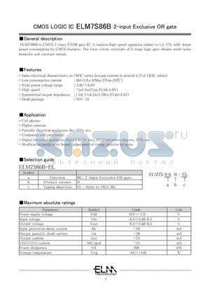 ELM7S86B datasheet - CMOS LOGIC IC 2-input Exclusive OR gate