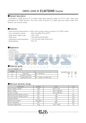 ELM7S04B datasheet - CMOS LOGIC IC Inverter