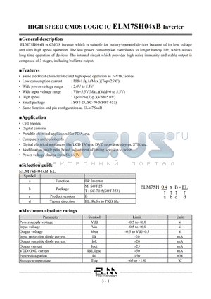 ELM7SH04MB-EL datasheet - HIGH SPEED CMOS LOGIC IC ELM7SH04xB Inverter