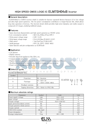 ELM7SH04XB datasheet - HIGH SPEED CMOS LOGIC IC Inverter