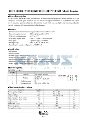 ELM7SH14MB-EL datasheet - HIGH SPEED CMOS LOGIC IC ELM7SH14xB Schmitt Inverter