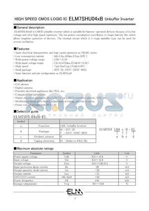 ELM7SHU04XB datasheet - HIGH SPEED CMOS LOGIC IC Unbuffer Inverter