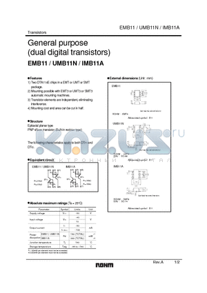 IMB11A datasheet - General purpose (dual digital transistors)