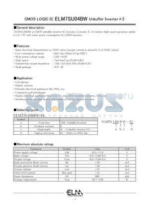 ELM7SU04BW datasheet - CMOS LOGIC IC Unbuffer Inverter2