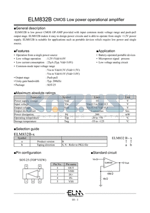 ELM832B datasheet - CMOS Low power operational amplifier