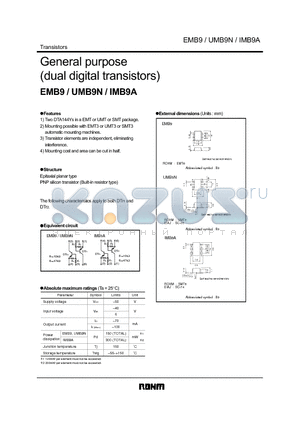 IMB9A datasheet - General purpose dual digital transistors