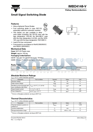 IMBD4148-V-GS18 datasheet - Small Signal Switching Diode