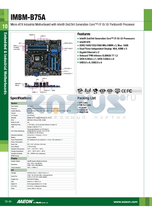 IMBM-B75A datasheet - Intel^ 2nd/3rd Generation Core i7/ i5/ i3/ Processors