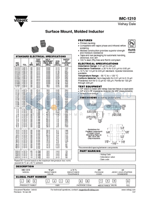 IMC-1210 datasheet - Surface Mount, Molded Inductor