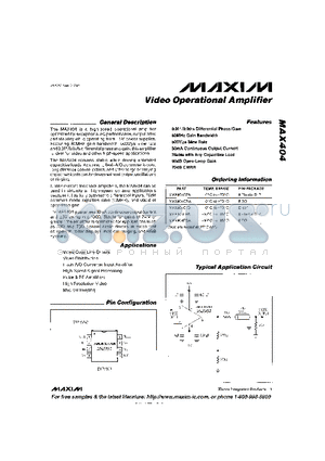 MAX404ESA datasheet - Video Operational Amplifier