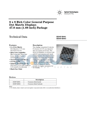 HDSP-R883 datasheet - 8 x 8 Rich Color General Purpose Dot Matrix Displays 47.8 mm (1.88 inch) Package