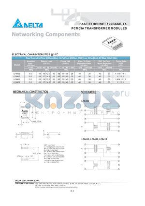 LF8412 datasheet - FAST ETHERNET 100BASE-TX PCMCIA TRANSFORMER MODULES