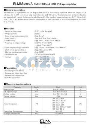 ELM88123BA-S datasheet - CMOS 300mA LDO Voltage regulator