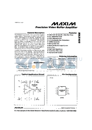 MAX405ESA datasheet - Precision Video Buffer Amplifier