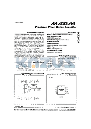 MAX405C/D datasheet - Precision Video Buffer Amplifier