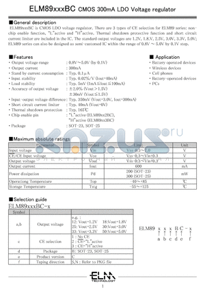 ELM89122BC-N datasheet - MOS 300mA LDO Voltage regulator