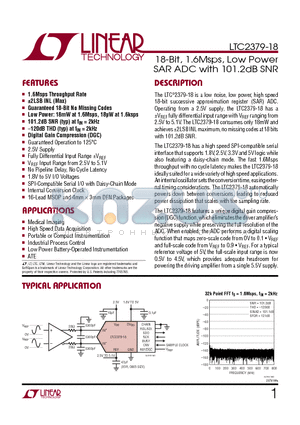 LTC2379CDE-18 datasheet - LTC2379-1818-Bit, 1.6Msps, Low Power SAR ADC with 101.2dB SNR