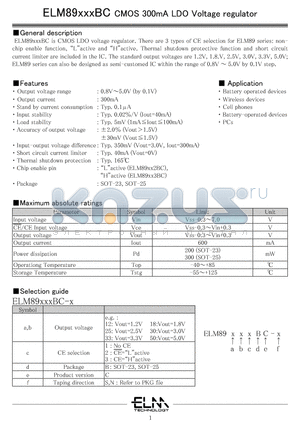 ELM89182BC-S datasheet - MOS 300mA LDO Voltage regulator