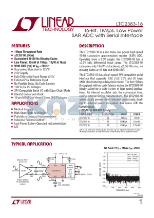 LTC2383CMS-16PBF datasheet - 16-Bit, 1Msps, Low Power SAR ADC with Serial Interface