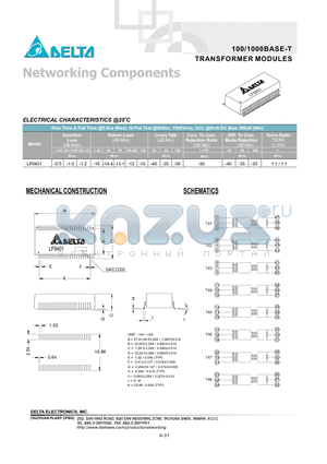 LF9401 datasheet - 100/1000BASE-T TRANSFORMER MODULES